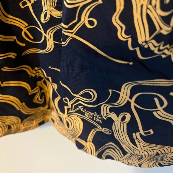 Vintage 2000s Prairie New York Gold Navy Tunic Dress Silk Lycra Large - Picture 5 of 6